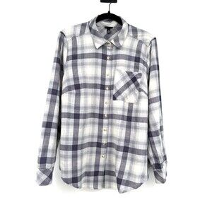 TORRID Lizzie Cotton Button Up Shirt Sz 00 Purple White Plaid Casual Lounge Top